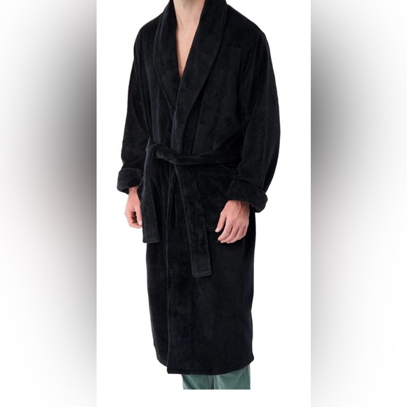 Heat Holders Men’s Spa Robe. Black Plush. One size fits most. - Picture 3 of 6